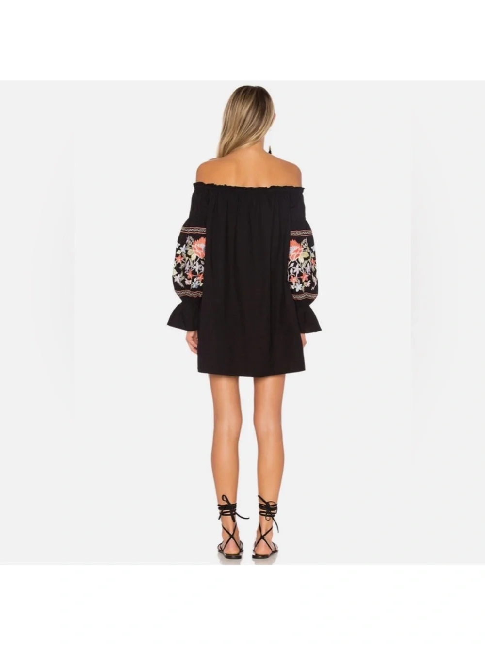Free People, Fleur Du Jour, Off-Shoulder Embroidered Mini Dress - Picture 2 of 7